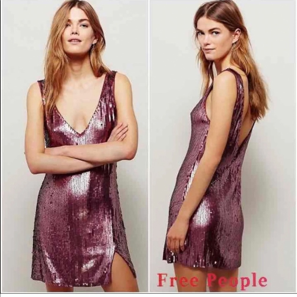 Free People Purple Sequin Bodycon Mini Dress